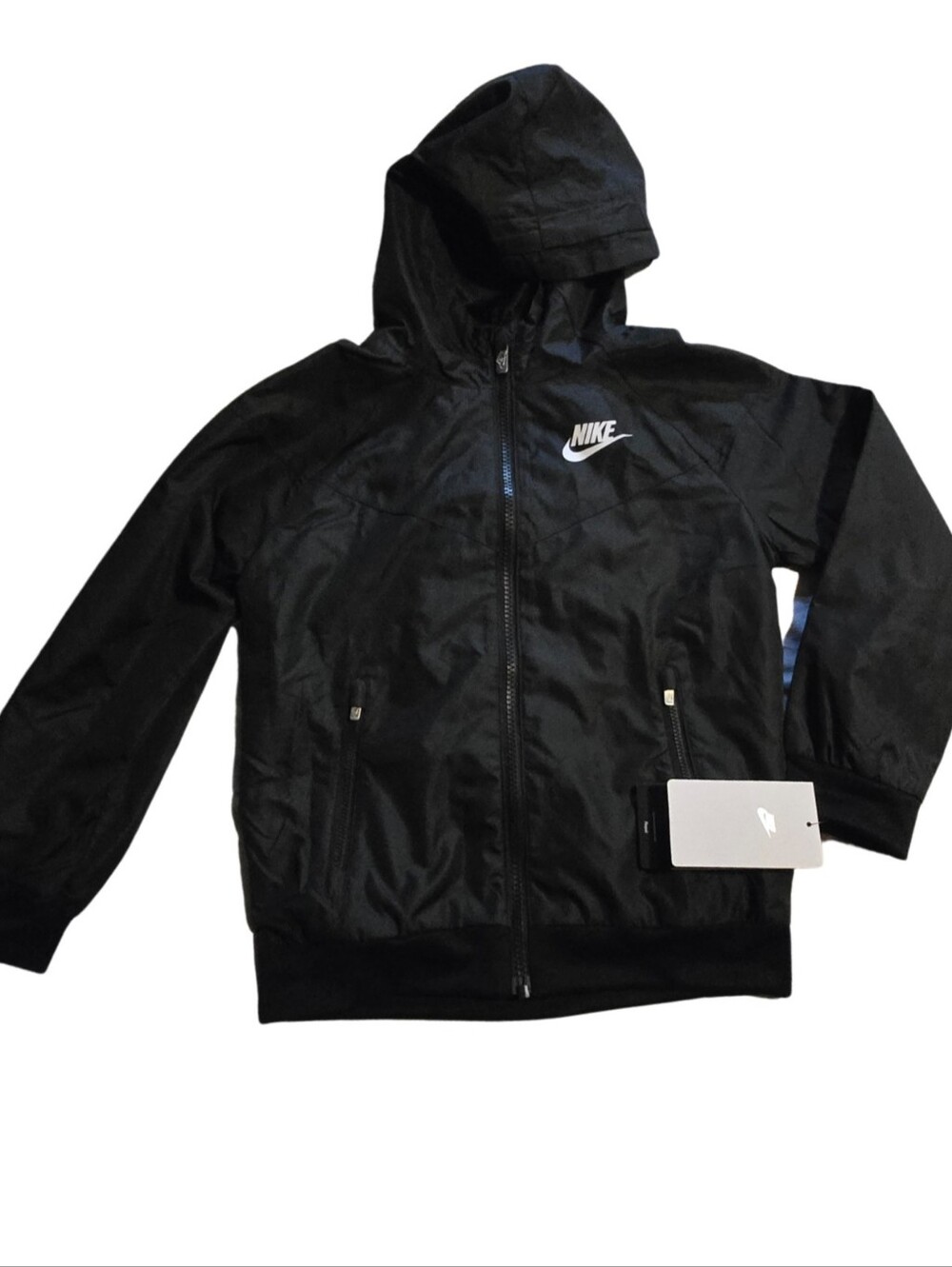 Nike Kids Black Hooded Zip Jacket with Front Logo Size 7 6-7 years